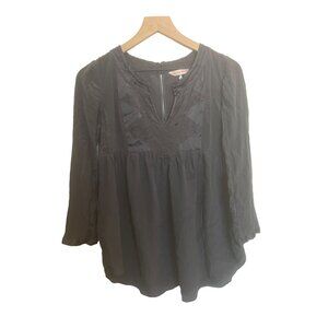 Rebecca Taylor Black Silk Blouse With‎ Lace Detail Size L